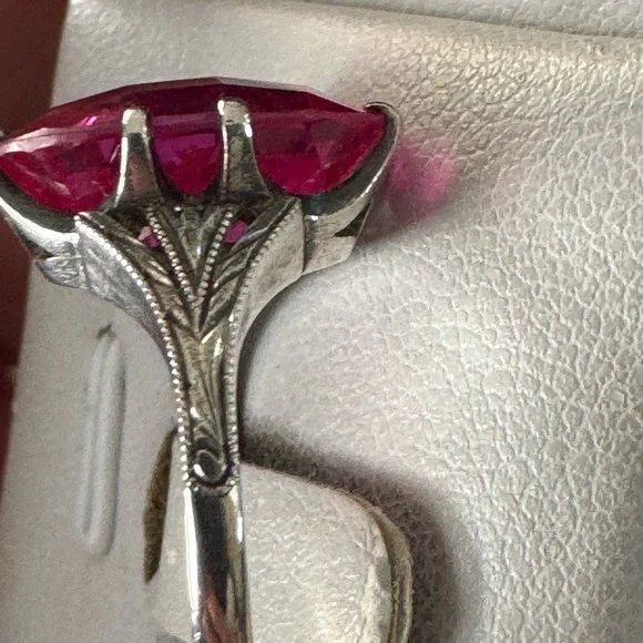 Art Deco 8 Carat Pink Sapphire Sterling Checkerboard Cut Ring - Picture 11 of 13